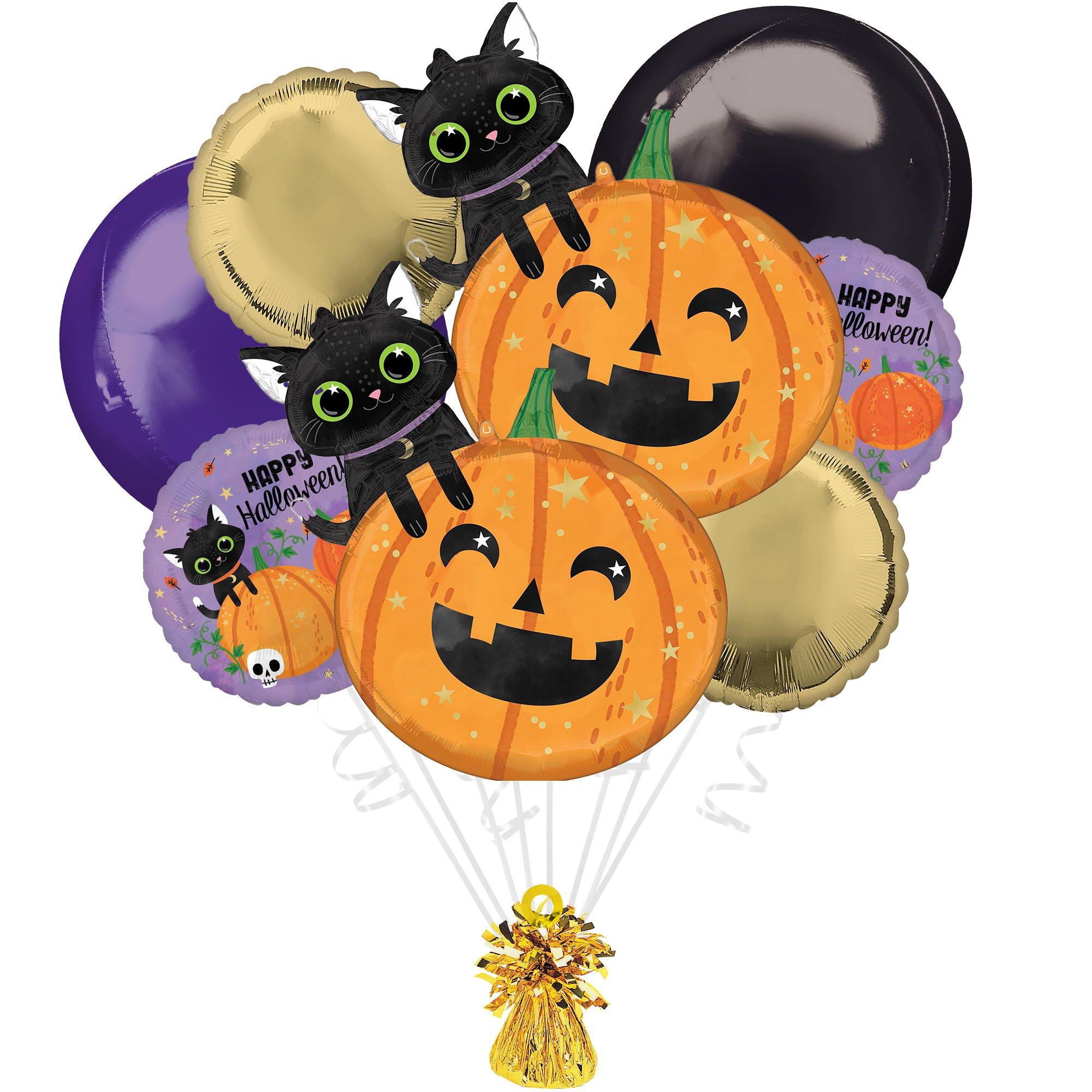 Black Cat & Pumpkin Halloween Foil Balloon Bouquet